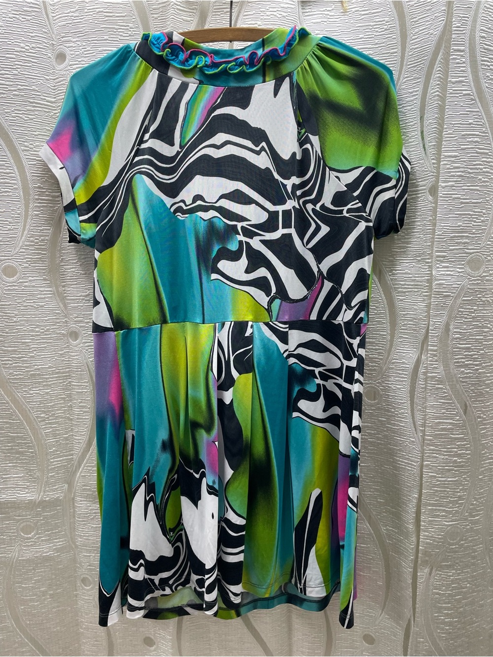 Joseph Ribkoff Tunic Top Womens 12‎ Multicolor Excellent Abstract Ruffle V-Neck - Picture 4 of 5